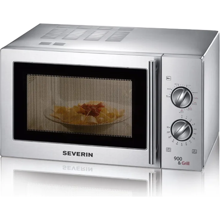 Severin 7849 2-in-1 Mikrowelle, 22L mit Grillfunktion, Inkl. Grillrost und Drehteller, Ø 27 cm, Gebürsteter Edelstahl