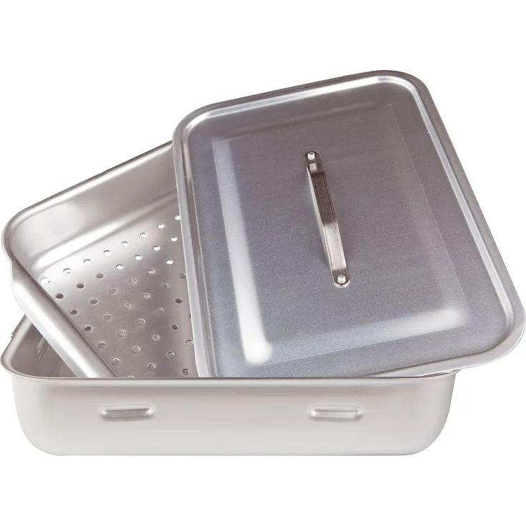 Agnelli Töpfe eckig Dampf mit Deckel, 2 Griffe, Aluminium, Silber, 50 x 33 cm