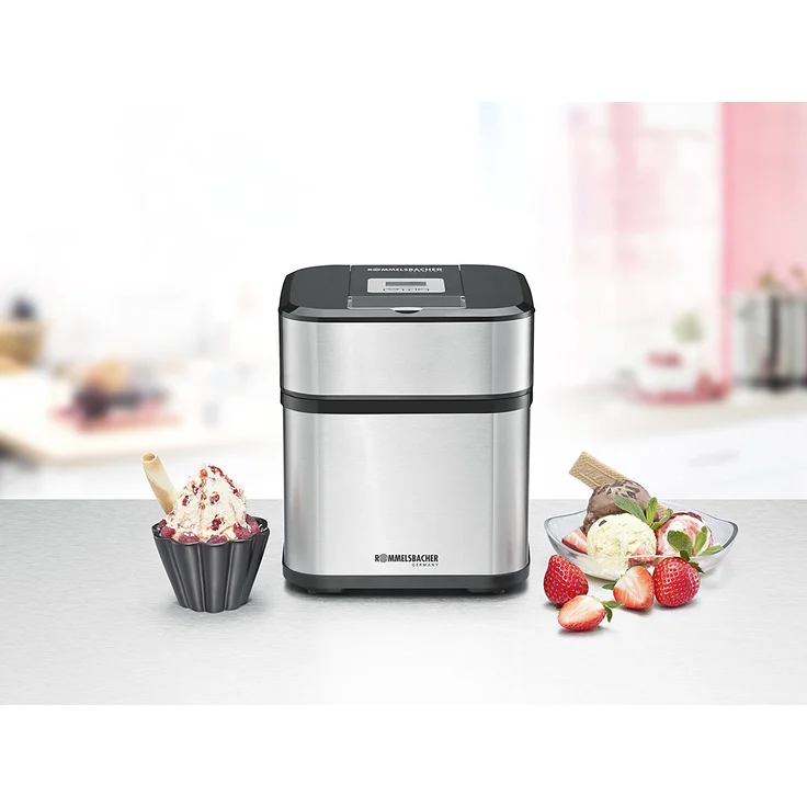 Rommelsbacher IM 12 Kurt Eismaschine 4-in-1 für Speiseeis, Frozen Yogurt, Sorbet & Slush, Füllmenge 500 ml für 1,5 Liter Eis, LCD-Anzeige, inkl. Eislöffel & Rezeptideen, Edelstahl, schwarz – Bild 7