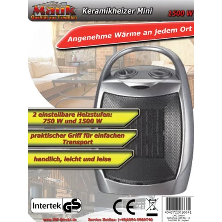 Mauk tragbarer Keramikheizer 1500 W, 1664, Heizlüfter