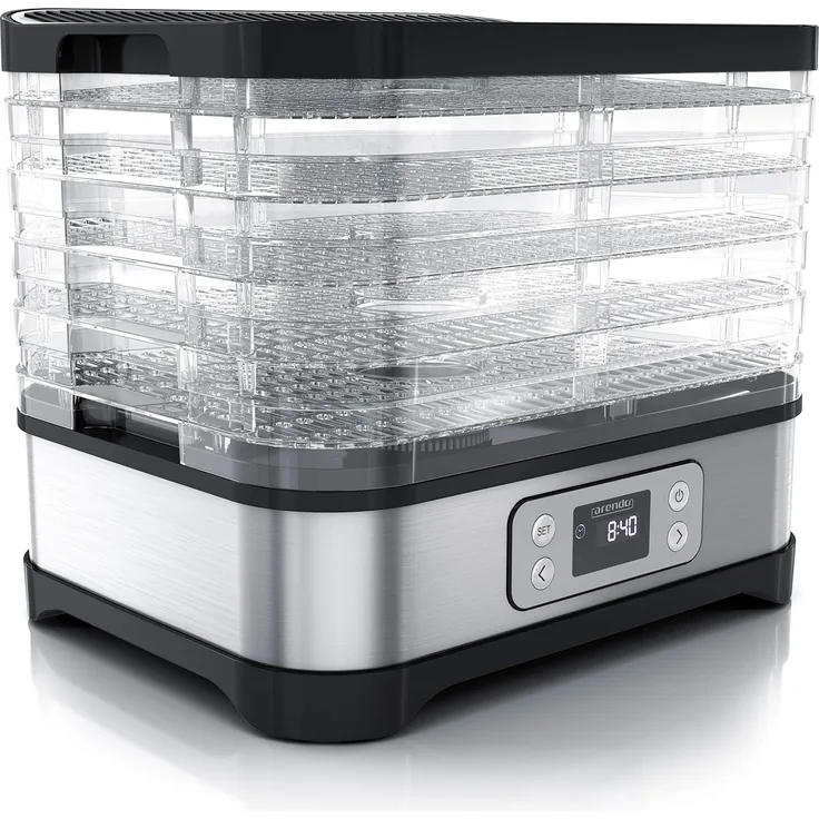 Arendo Dörrautomat mit Temperaturregler - Edelstahl Dörrgerät für Lebensmittel Fleisch Früchte Gemüse - 260 W - mit Timer bis zu 72 h - 35-70 Grad - 5 Einlegefächer - GS - Dehydrator - BPA frei