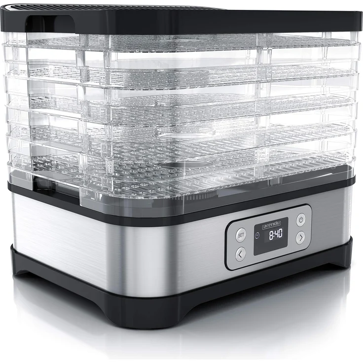Arendo Dörrautomat mit Temperaturregler - Edelstahl Dörrgerät für Lebensmittel Fleisch Früchte Gemüse - 260 W - mit Timer bis zu 72 h - 35-70 Grad - 5 Einlegefächer - GS - Dehydrator - BPA frei