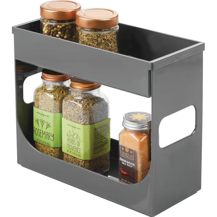 mDesign Gewürzregal für Küchenschrank ? ausziehbares Küchenregal für Ordnung in der Küche ? doppelstöckiges Gewürzständer mit abnehmbarer Ebene ? grau