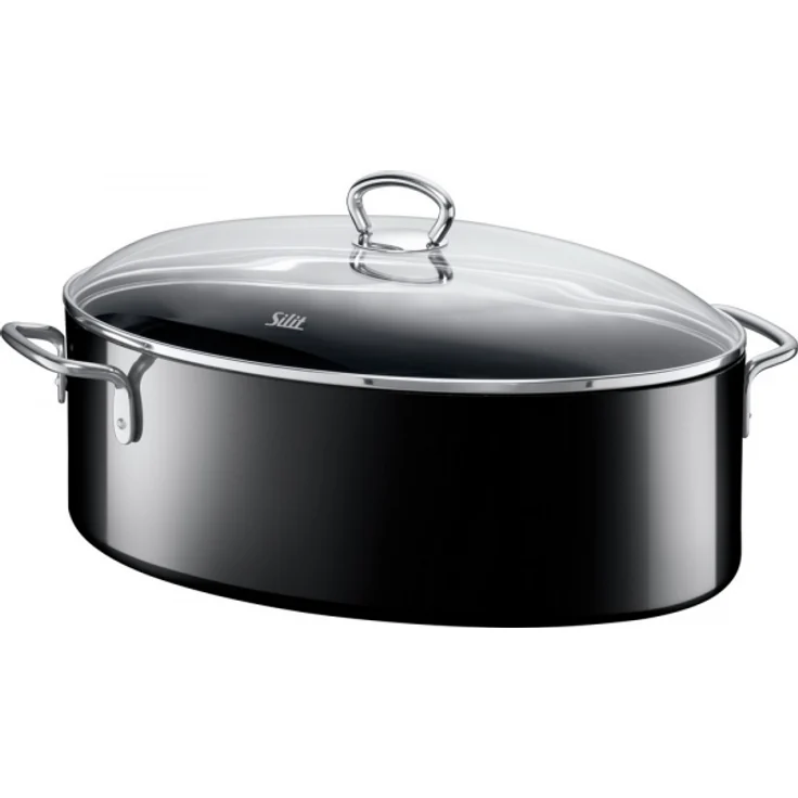 Silit Professional oval Bräter, mit Glasdeckel 36 x 25,5 x 20 cm, Silargan Funktionskeramik, induktionsgeeignet, backofenfest, schwarz, 8,1 l – Bild 1