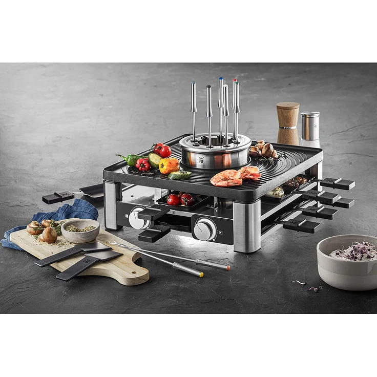 WMF Lumero 3in1 Gourmet Station für 8 Personen, Raclette Grill Fondue, elektrisch, Temperaturregulierung, Beleuchtung, 1800 Watt, platzsparend, edeldtahl matt – Bild 8