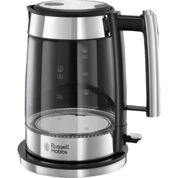 Russell Hobbs Wasserkocher, Glas Elegance, 1.7l, 200W, LED Beleuchtung, Edelstahl, herausnehmbarer Kalkfilter, Wasserstandsanzeige mit Füllmengenmarkierung, hochwertiger Teekocher 23830-70