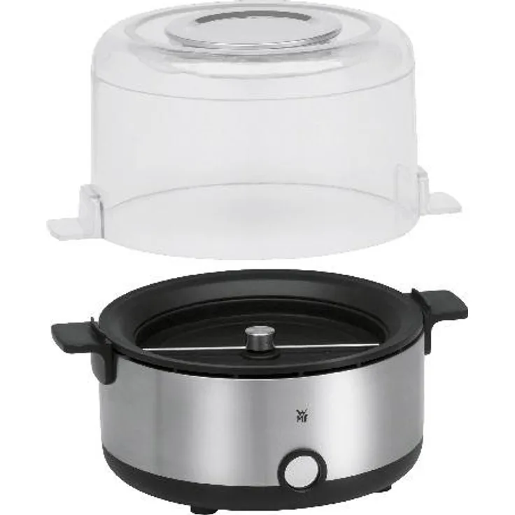 WMF KÜCHENminis Popcornmaschine für zuhause, Popcorn Maker, beschichtete Heizplatte, Deckel als Servierschale, Butterschmelzöffung, Popkorn mit Zucker und Salz, platzsparend, edelstahl matt