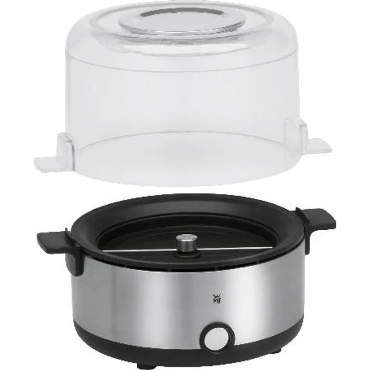 WMF KÜCHENminis Popcornmaschine für zuhause, Popcorn Maker, beschichtete Heizplatte, Deckel als Servierschale, Butterschmelzöffung, Popkorn mit Zucker und Salz, platzsparend, edelstahl matt – Bild 1