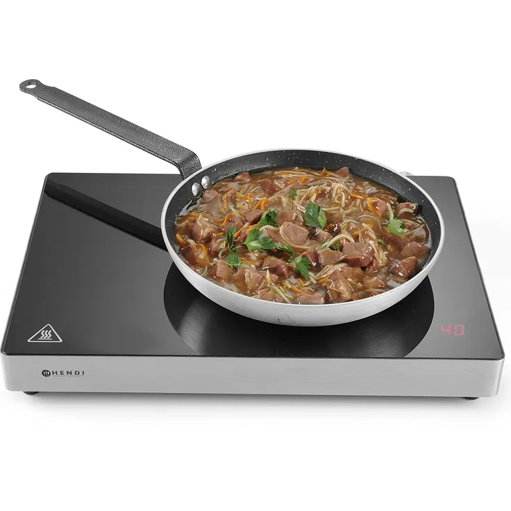 HENDI Warmhalteplatte, Induktion, 11 Stufig mit Drehknopf, 40-100°C, mit elektronischem Überhitzungsschutz, mehrere Töpfe, zum Show Kochen, 455x333x(H)62mm, Edelstahl