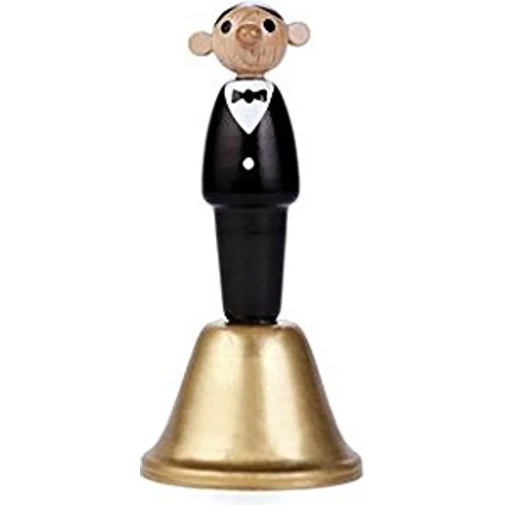Kikkerland Tisch-und Kellnerglocke, Buchenholz, Messing, Schwarz Und Bronze, 6.5 x 6.5 x 14 cm
