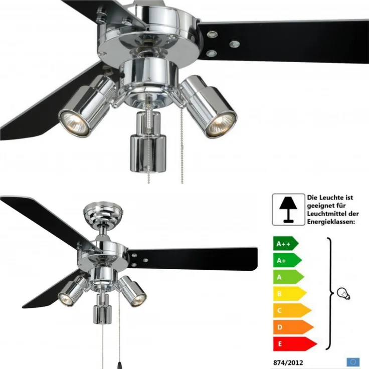 Pepeo Cyrus Deckenventilator Deckenleuchte Chrom 107 cm FN44444