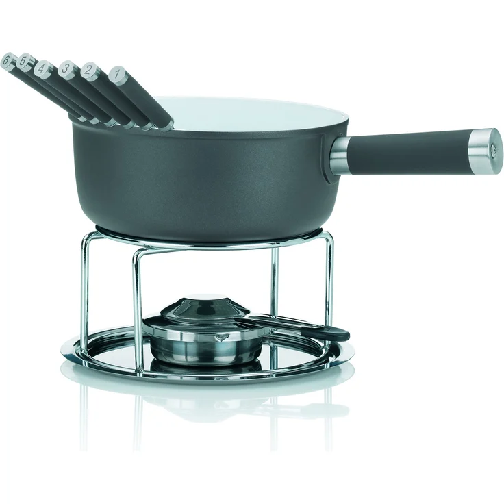 Kela 16564 Käsefondue-Set, 10-teilig, Keramisch beschichtet, Aluguss, Induktionsgeeignet, 1 L Lancy, grau – Bild 1