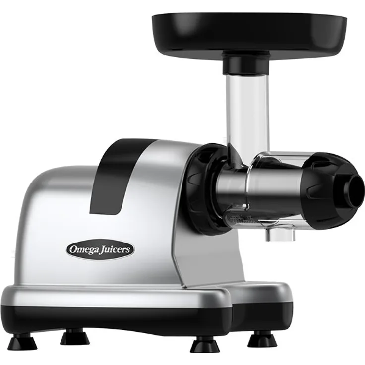 Omega Juicer 8227 Slow Juicer, Entsafter, 150 Watt, 70 U/min, Edelstahl, Kunststoff, silber, schwarz