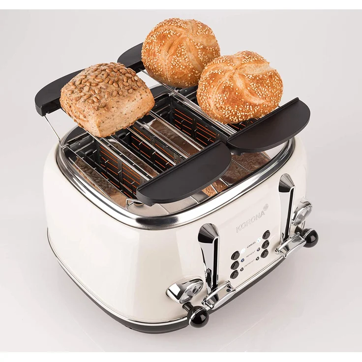 Korona 21676 Toaster, 4 Scheiben, Creme, Röstgrad-Anzeige, auftauen, rösten, aufwärmen, 1630 Watt, Brötchen-Aufsatz, Krümel-Schublade, Brotscheiben-Zentrierung – Bild 2