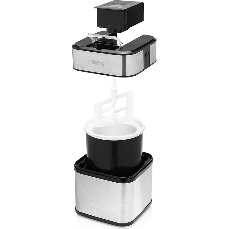 Princess 282605 Eiscrememaschine, Zubereitung von selbstgemachtem Speiseeis, 12 Watt, 1,5 Liter, Einfüllöffnung, Ein-/Ausschalter, Timer, Edelstahl, silber – Bild 3