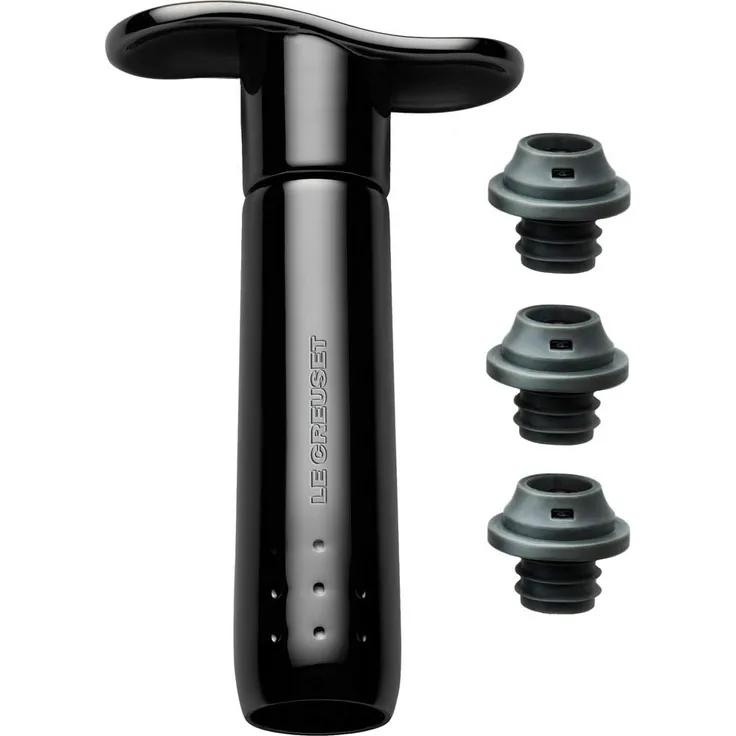 Le Creuset Weinpumpen-Set mit dazupassenden Stöpseln, Weinkonservierung, Schwarz, WA137