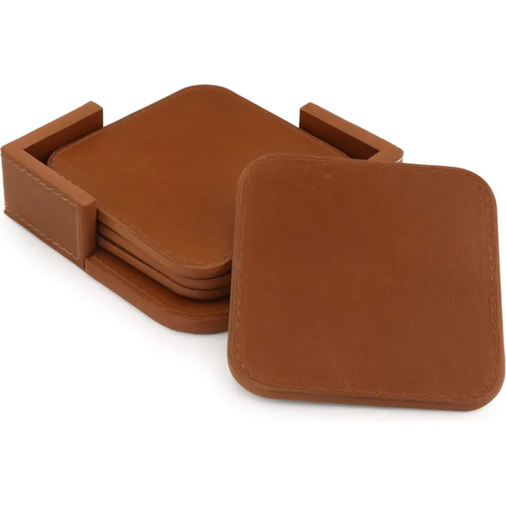 Londo Otto387 Ot-Coaster-Pu-Premium-Lightbrown Untersetzer, Leather, Hellbraun