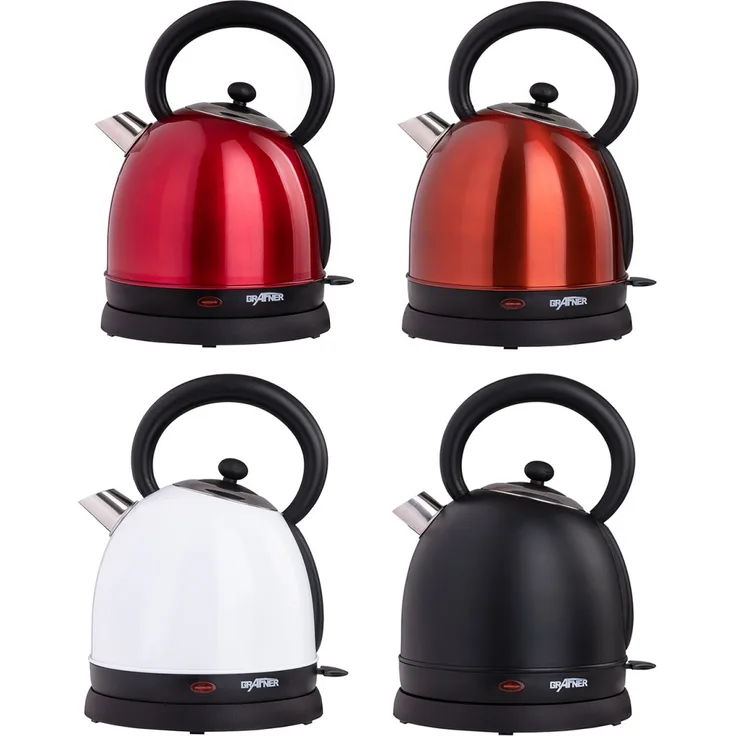 GRAFNER Retro Wasserkocher, 2200W, 1,8L, mit Cool-Touch-Griff, Edelstahl, weiß