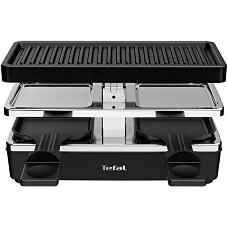 Tefal RE2308 Plug & Share Raclette | 400 Watt | 2 Pfännchen + Grillplatte | Ein--Ausschalter | Antihaftbeschichtung | erweiterbar auf 5 Geräte | abnehmbare Kabel | leichte Reinigung) | Schwarz-Silber