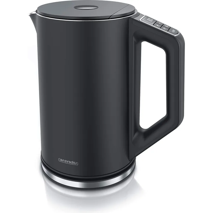 Arendo Edelstahl Wasserkocher mit Temperatureinstellung 40-100 Grad in 5er Schritten - Doppelwand Design - Modell ELEGANT - 1,5 Liter - 2200 W - Teekocher mit Temperaturanzeige - GS - Schwarz