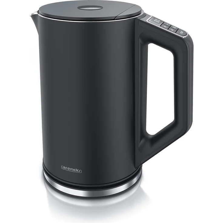 Arendo Edelstahl Wasserkocher mit Temperatureinstellung 40-100 Grad in 5er Schritten - Doppelwand Design - Modell ELEGANT - 1,5 Liter - 2200 W - Teekocher mit Temperaturanzeige - GS - Schwarz – Bild 1
