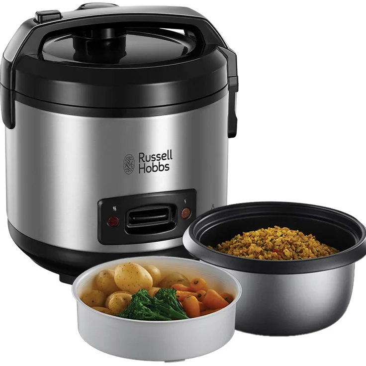 Russell Hobbs Reiskocher 1,2l inkl. Dampfgarer-Einsatz mit Aroma-Klappdeckel Warmhaltefunktion, antihaftbeschichteter Gartopf, Reislöffel & Messbecher edelstahl 27080-56  – Bild 1