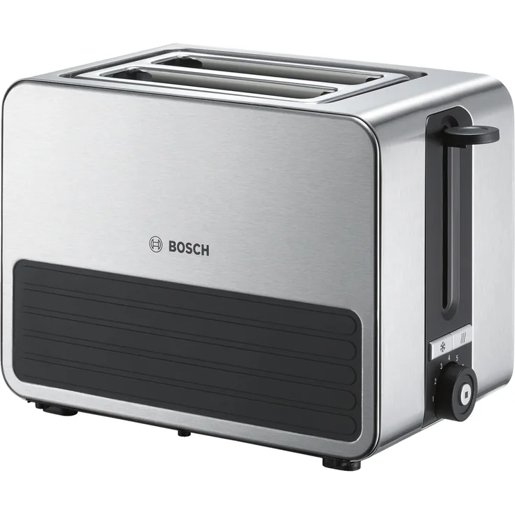 Bosch TAT7S25 Kompakt-Toaster, Auftau-Aufknusperfunktion, automatische Brotzentrierung, Abschaltautomatik, 1050 W, grau-schwarz