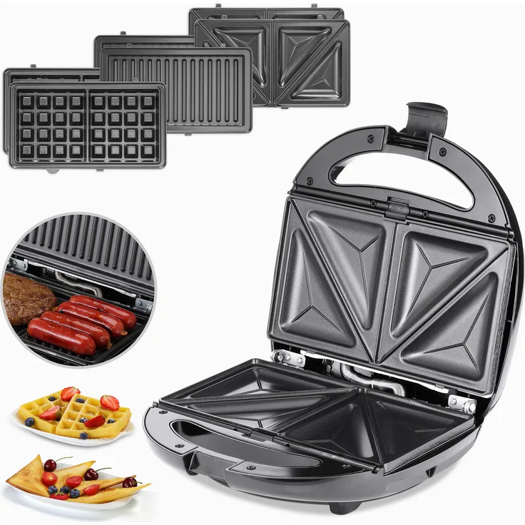 monzana 3in 1 Sandwichmaker Waffeleisen Sandwichgrill 800W Antihaftbeschichtung Tischgrill BPA frei