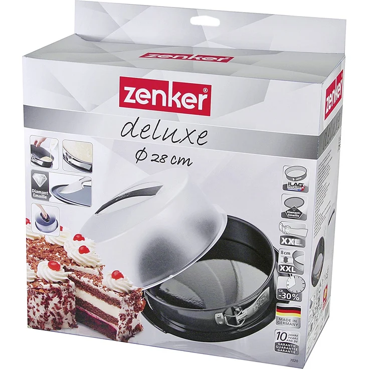 Zenker Springform mit Transporthaube Durchmesser 28 cm DELUXE, Backform mit emailliertem Flachboden und Tragehaube, runde Kuchenform für saftigen Kuchen to go (Frabe: Schwarz metallic), Menge: 1 Stück – Bild 6
