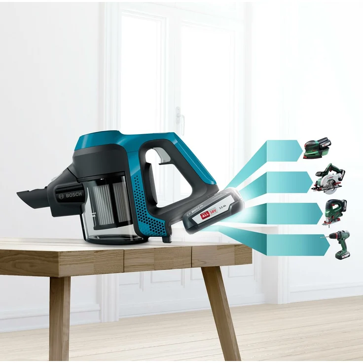 Bosch BKS6111P Unlimited Serie 6 Handstaubsauger, 30 min Akkubetrieb, Akkuwechsel-Option, blau – Bild 4