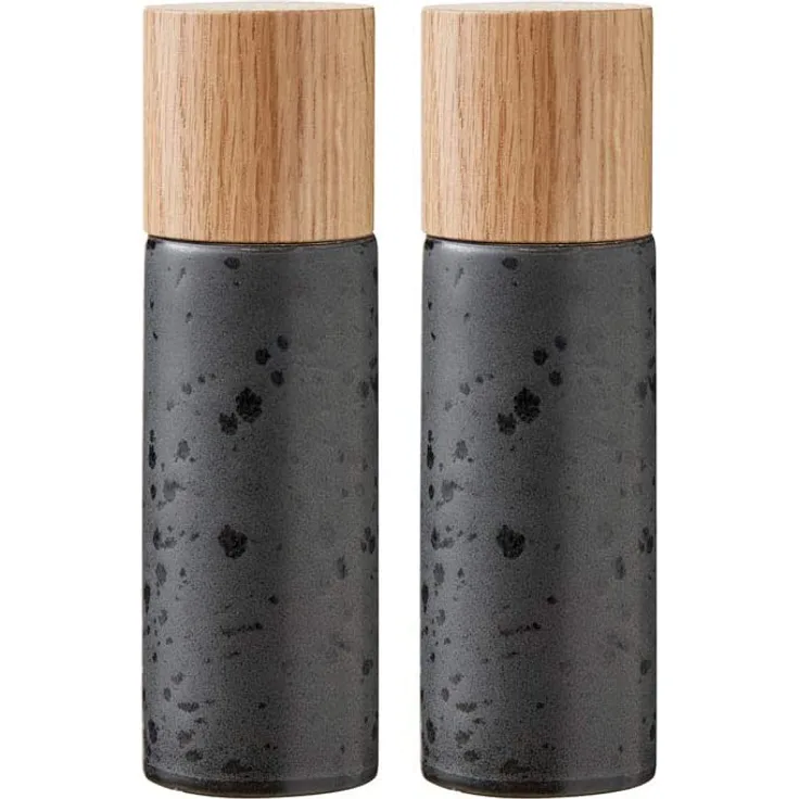 Bitz Salz- und Pfeffermühle aus Steingut, Keramikmahlwerk, von Hand glasiert, schwarz