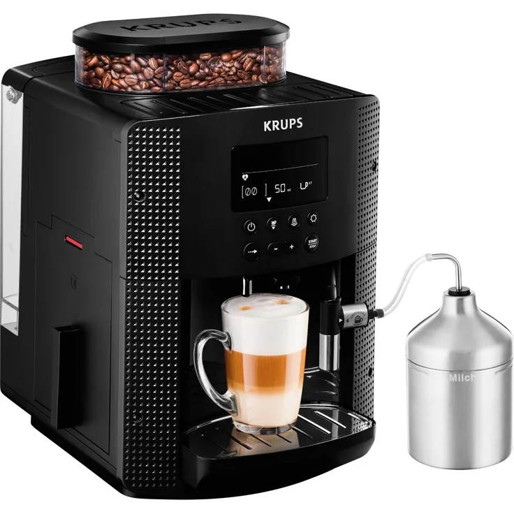 Krups EA8160 Kaffeevollautomat (1450 Watt, 1,8 Liter, 15 bar, LC Display, Cappuccinatore) schwarz, mit Milchsystem und integriertem Mahlwerk – Bild 3