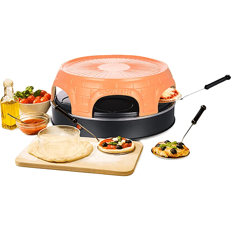 Emerio Pizzaofen, PIZZARETTE das Original, handgemachte Terracotta Tonhaube, patentiertes Design, für Mini-Pizza, echter Familien-Spaß für 6 Personen, PO-115848