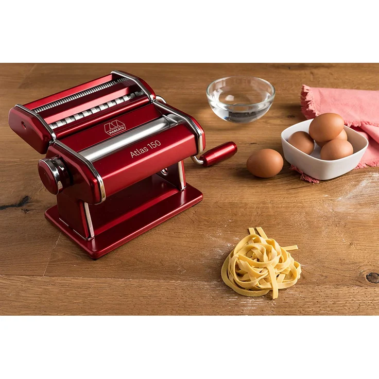 Marcato Nudelmaschine Atlas 150, geeignet für Lasagne, Tagliatelle, Bandnudeln und Spaghetti, Aluminium, rot – Bild 3
