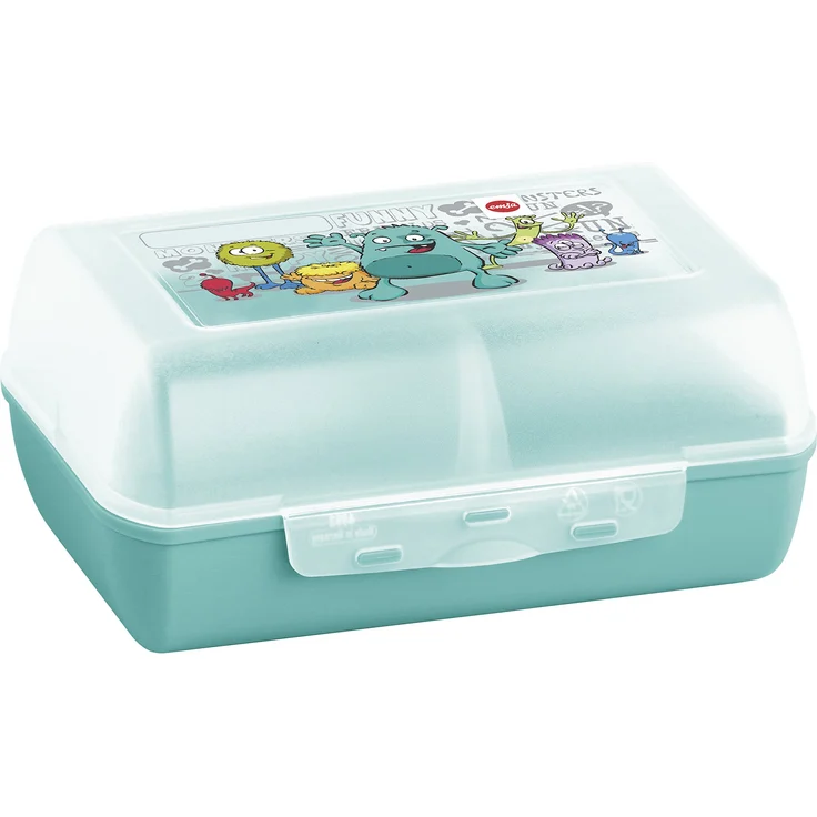 Emsa 514482 Brotdose für Kinder, Herausnehmbare Trennwand, Monstermotiv, Mint, Variabolo Monster – Bild 1