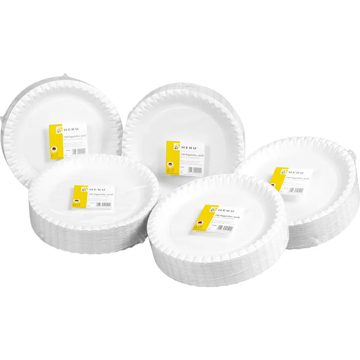 HEKU 30409-1: 500 Pappteller, weiß, rund, Ø 23cm, 100% Frischfaser ohne Beschichtung