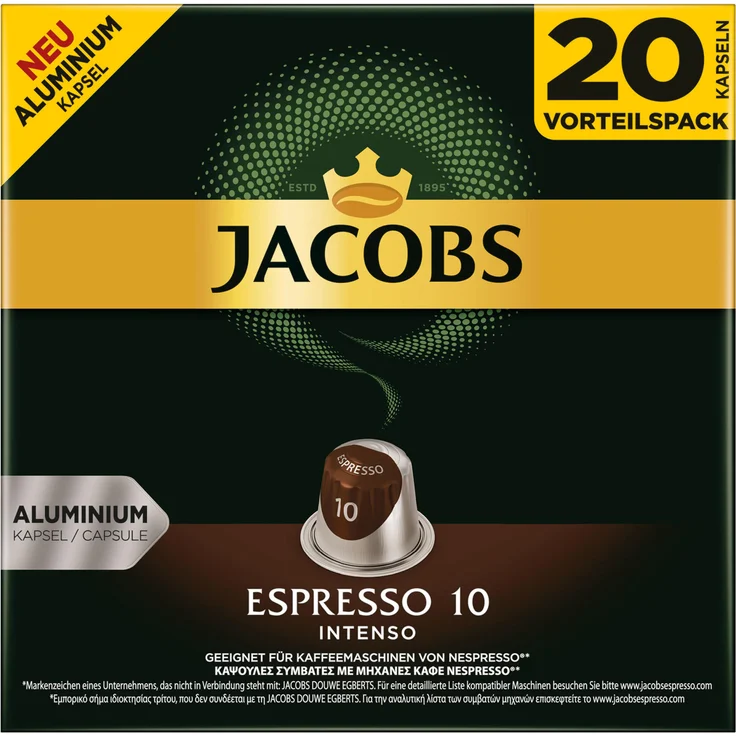 Jacobs Espresso 10 Intenso, Kaffeekapseln, Nespresso Kompatibel, Kaffee, 20 Kapseln, á 5.2 g – Bild 1