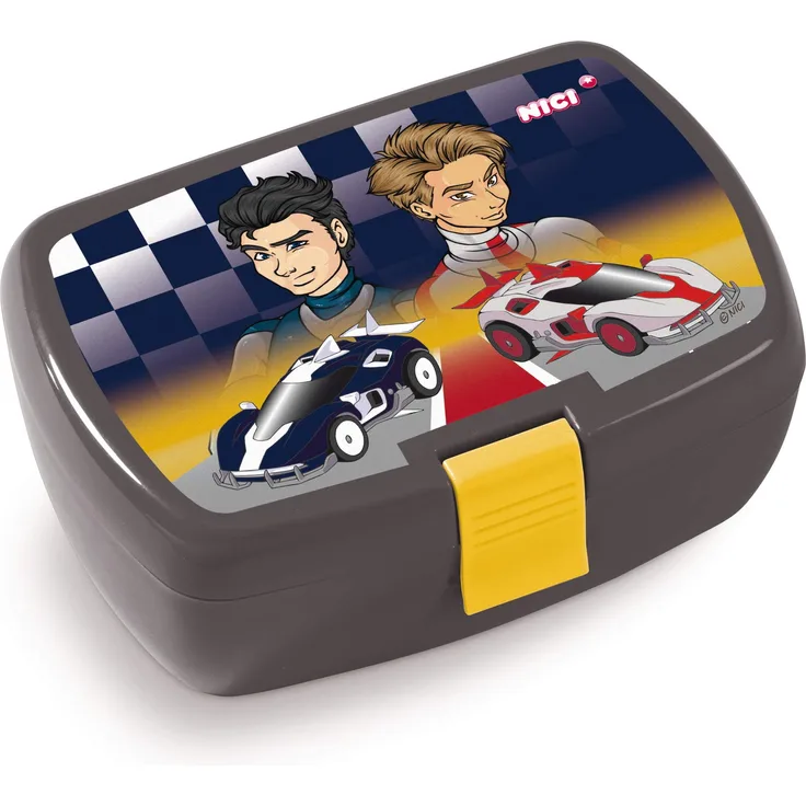 NICI 45466 Brotdose, Autorennen, 18x12,5x6,5cm, grau