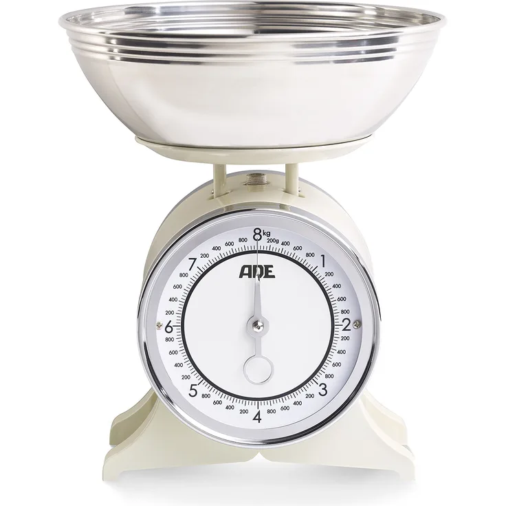 ADE Mechanische Küchenwaage KM 1500 Anna (nostalgische Schüsselwaage im Landhausstil aus Metall, Schale aus Edelstahl, präzise bis 8 kg) creme