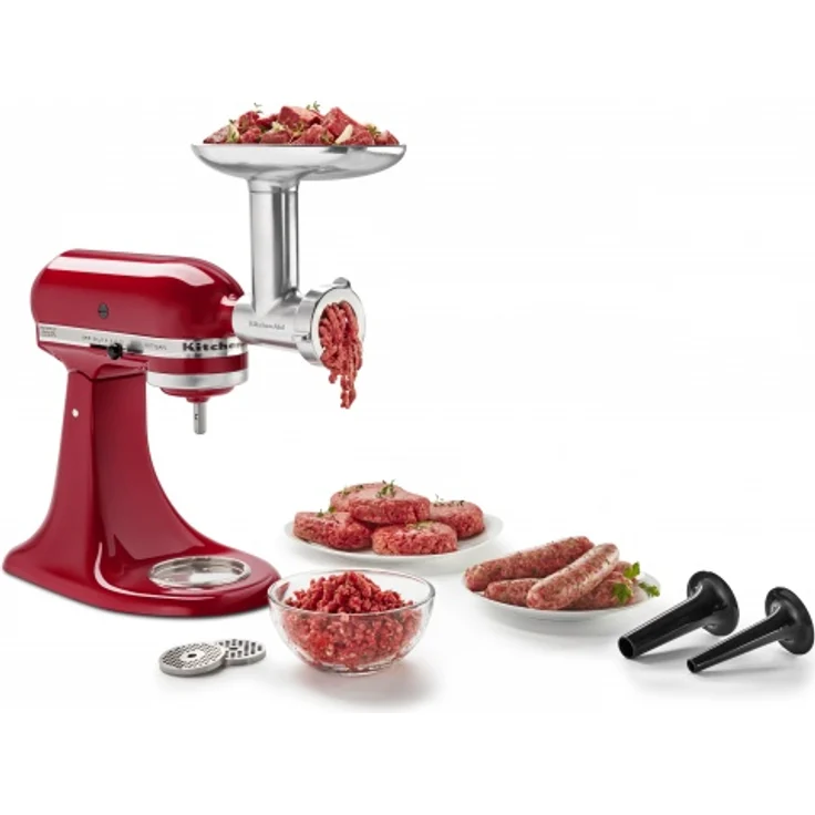 KitchenAid 5KSMMGA Artisan Fleischwolf, Ganzmetall, 3 Schneidplatten aus Edelstahl, 2 Wurstfüllhörner – Bild 3