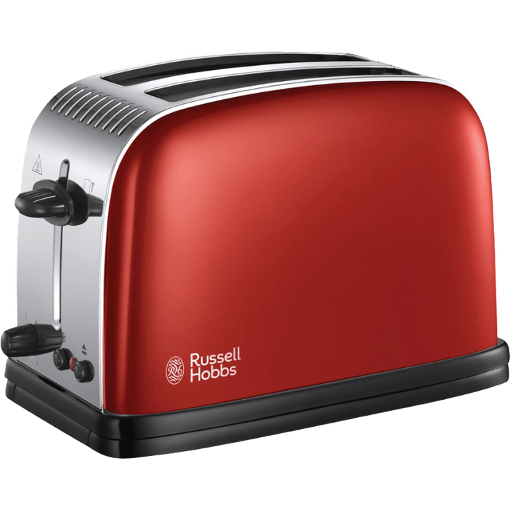 Russell Hobbs Toaster Colours+ rot, 2 extra breite Toastschlitze, inkl. Brötchenaufsatz, 6 einstellbare Bräunungsstufen + Auftaufunktion, Schnell-Toast-Technologie, 1670W, 23330-56