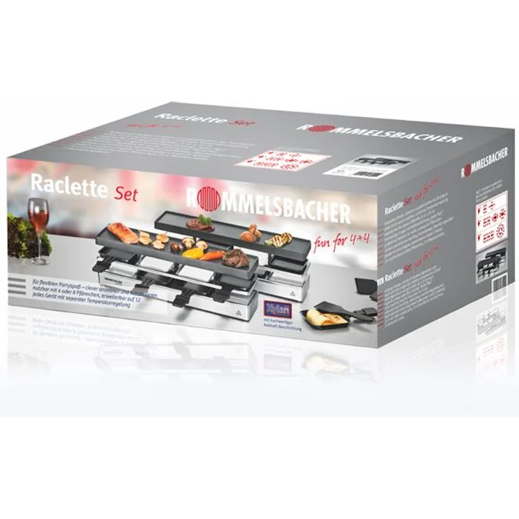 Rommelsbacher RC 1600 Raclette-Grill fun for 4+4 Tischgrill, für 8 Personen, erweiterbar, Parkdeck, Alu-Druckguss-Grillplatte mit Xylan Plus Antihaftbeschichtung, 1590 W silber – Bild 3