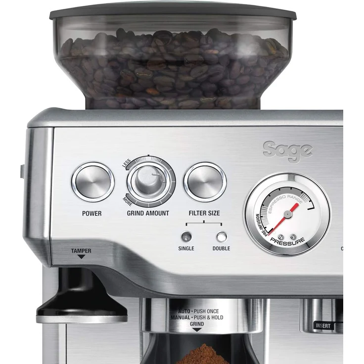 Sage SES875 the Barista Express mit integriertem Mahlwerk, Siebträger mit Manometer-Anzeige, 15 Bar, Gebürsteter Edelstahl – Bild 4