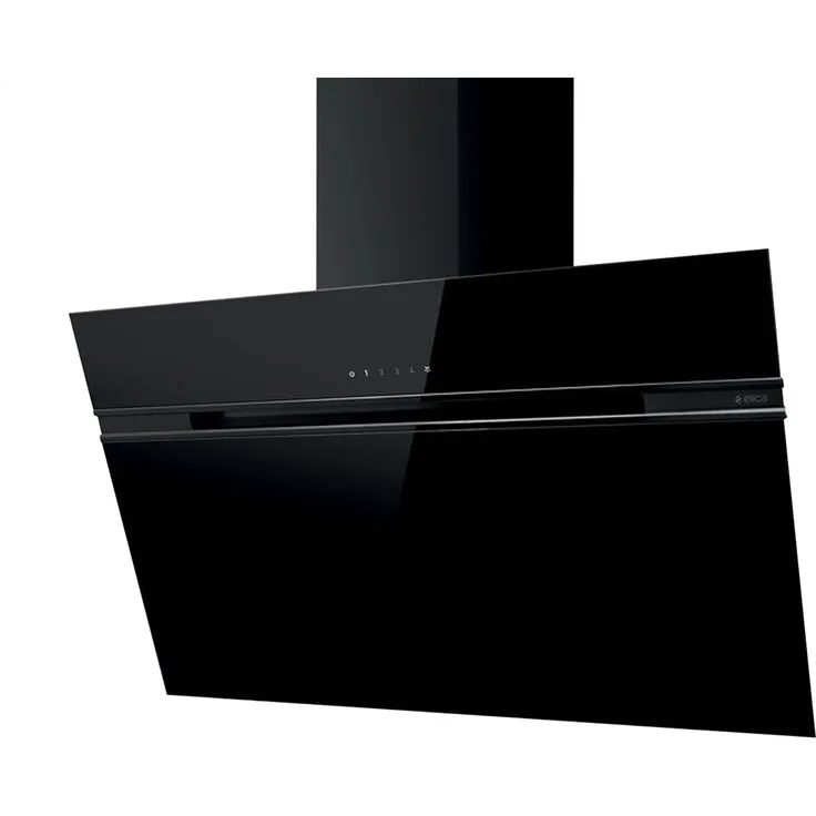 Elica STRIPE BL/A/90, Motorhaube, Kamin abgewinkelt, Breite: 89.8 cm, Tiefe: 32.6 cm, Absaugung und Rückführung (mit zusätzlichem Rückführungsset), Schwarzes Glas