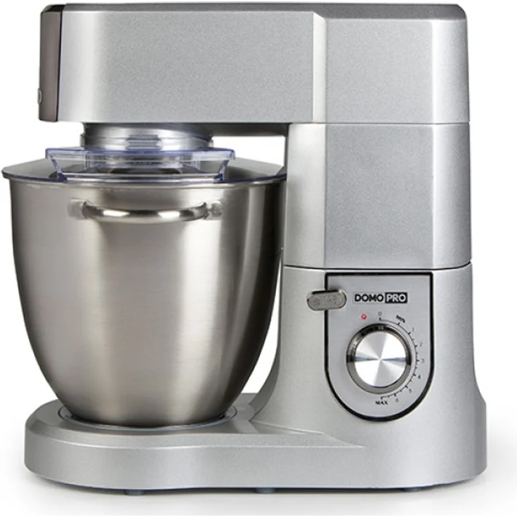 Küchenmaschine mit 6,7 Liter Schale aus gebürstetem Edelstahl, inklusive Knethaken, Rührbesen, Schneebesen mit variabler Drehzahlregelung und Pulsfunktion, silber Domo DO9079KR – Bild 1