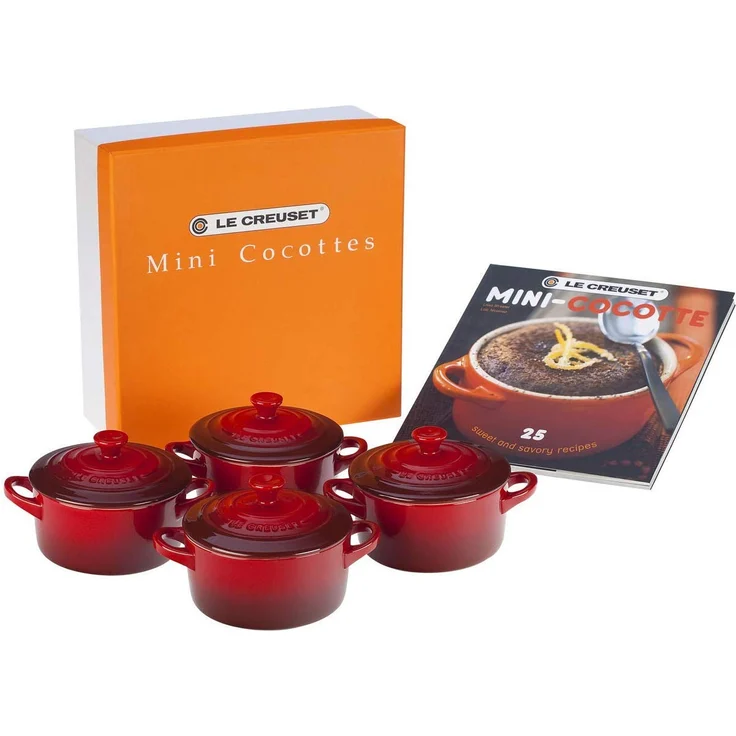 LE CREUSET 79212100600100 Mini-Cocotte-Bräter-Set, 4-teilig, Rund, Je 200 ml, 10 x 5 cm, Steinzeug, Kirschrot – Bild 1