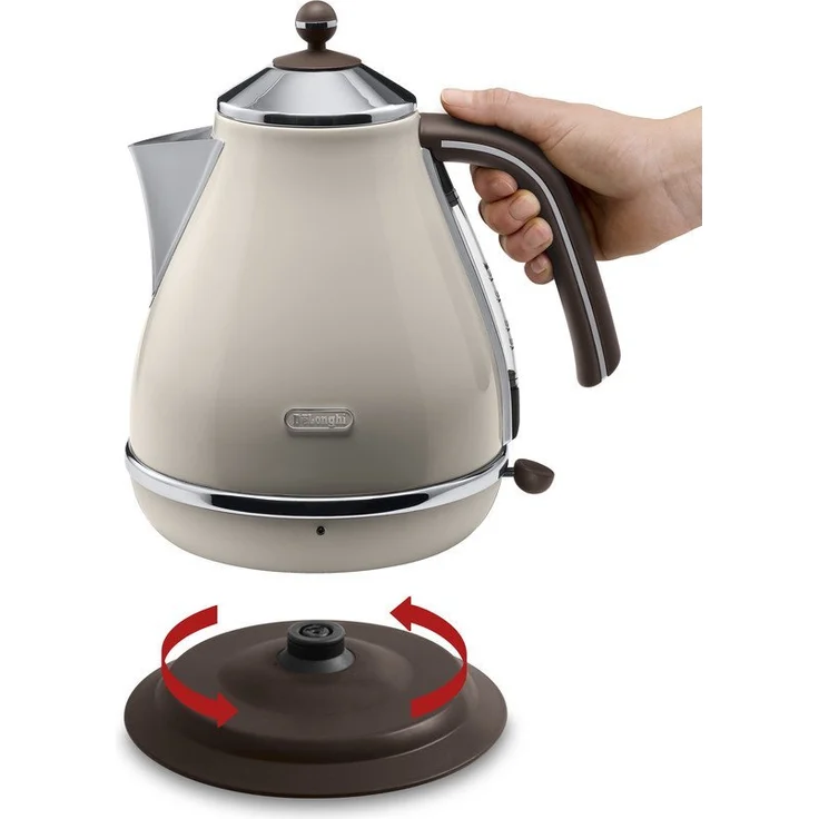 De'Longhi Wasserkocher Icona Vintage KBOV2001.BG - 1,7 l mit Wasserstandsanzeige und 360° Basis, Edelstahl in elegantem Retro Look mit Chrom-Details, beige – Bild 2