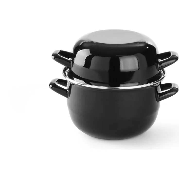 Hendi 625002 liert Muscheltopf mit Deckel, 2.3 L, stahl, schwarz