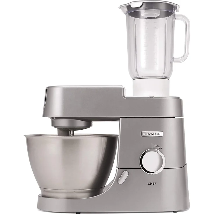 Kenwood Chef KVC3110S Küchenmaschine, 4,6 l Edelstahl Rührschüssel, Interlock-Sicherheitssystem, Metallgehäuse, 1000 Watt, inkl. 3-teiligem Patisserie-Set und Acryl-Mixaufsatz (1,6 Liter), silber, Serie: Chef – Bild 2
