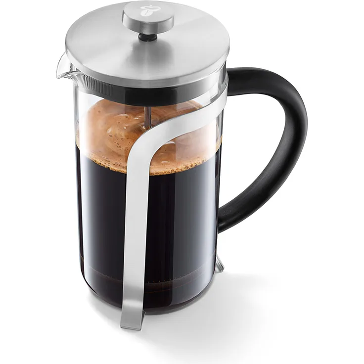 Tchibo Siebstempelkanne, French Press, Edelstahlsieb, Borosilikatglas, 800ml, Silber